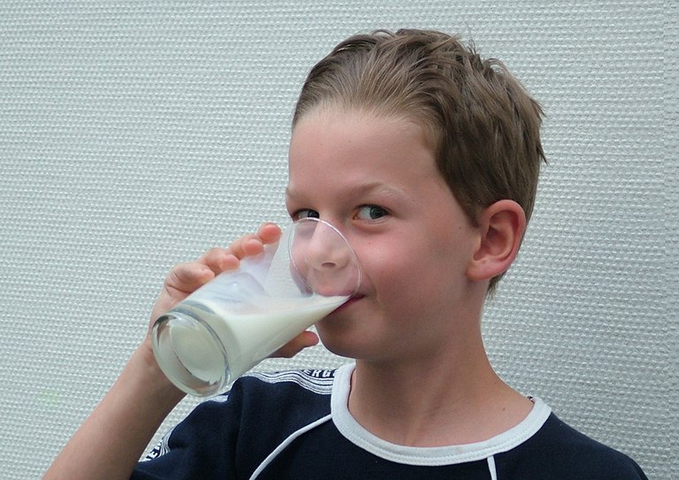 Junge der ein Glas Milch trinkt