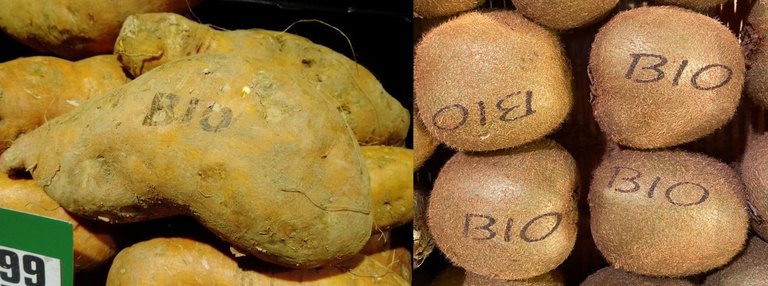 Laser-markierte Kartoffeln und Kiwis